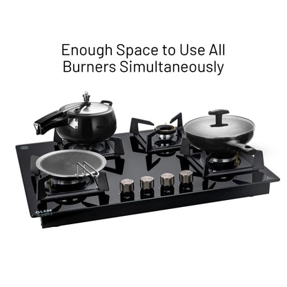 4 Burner DFVS Glass Hob with Mini Triple Ring Forged Brass Burner Auto Ignition (BH1074DFHTMTR70)