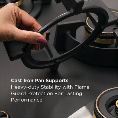 4 Burner DFVS Matte Glass Hob Top 2 Triple Ring Full Brass Burners Auto Ignition (BH-1074RCIHTDFT2TRMG)