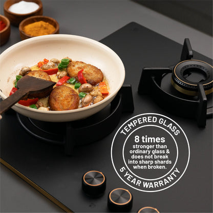 4 Burner DFVS Matte Glass Hob Top 2 Triple Ring Full Brass Burners Auto Ignition (BH-1074RCIHTDFT2TRMG)