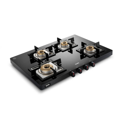 Glen 4 Burner Ultra Slim Glass Gas Stove 1 High Flame 3 Forged Brass Burner - Manual / Auto Ignition (CT1047USBL)