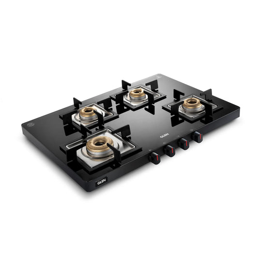 4 Burner Ultra Slim Glass Gas Stove 1 High Flame 3 Forged Brass Burner - Manual / Auto Ignition (CT1047USBL)