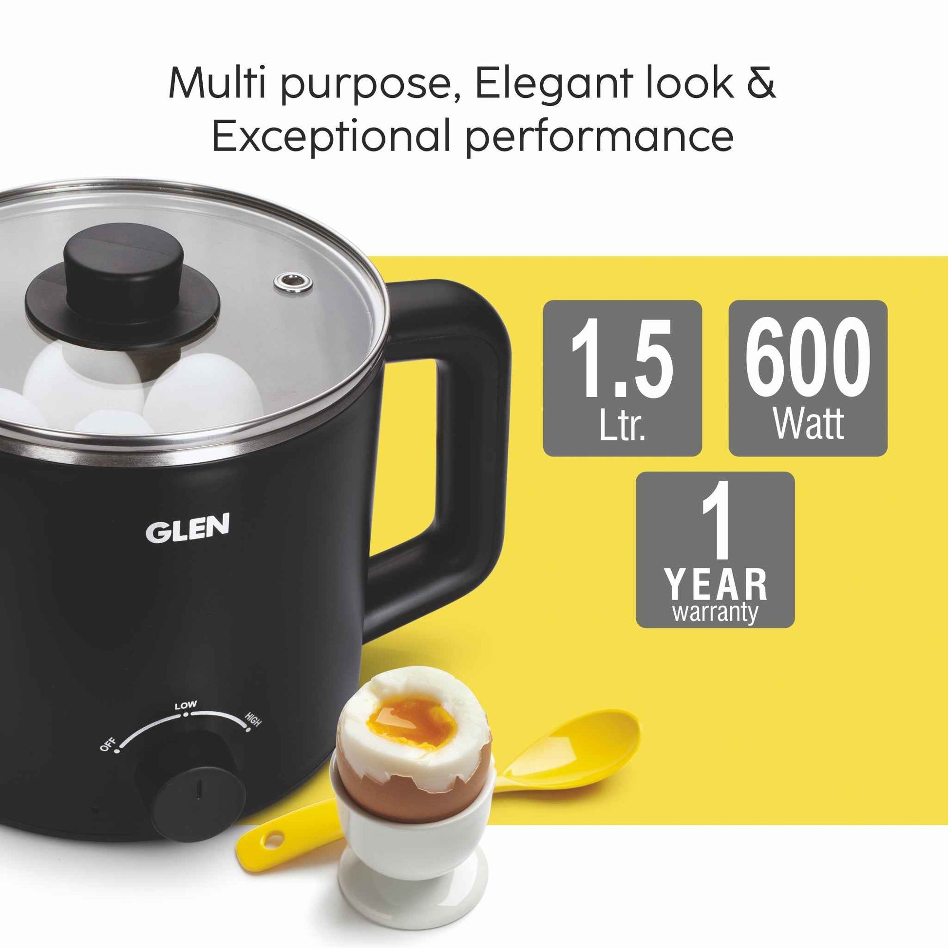 Multi Cook Electric Kettle 1.5 Litre Cook & Boil 600W- Silver and Black (9016 EX)