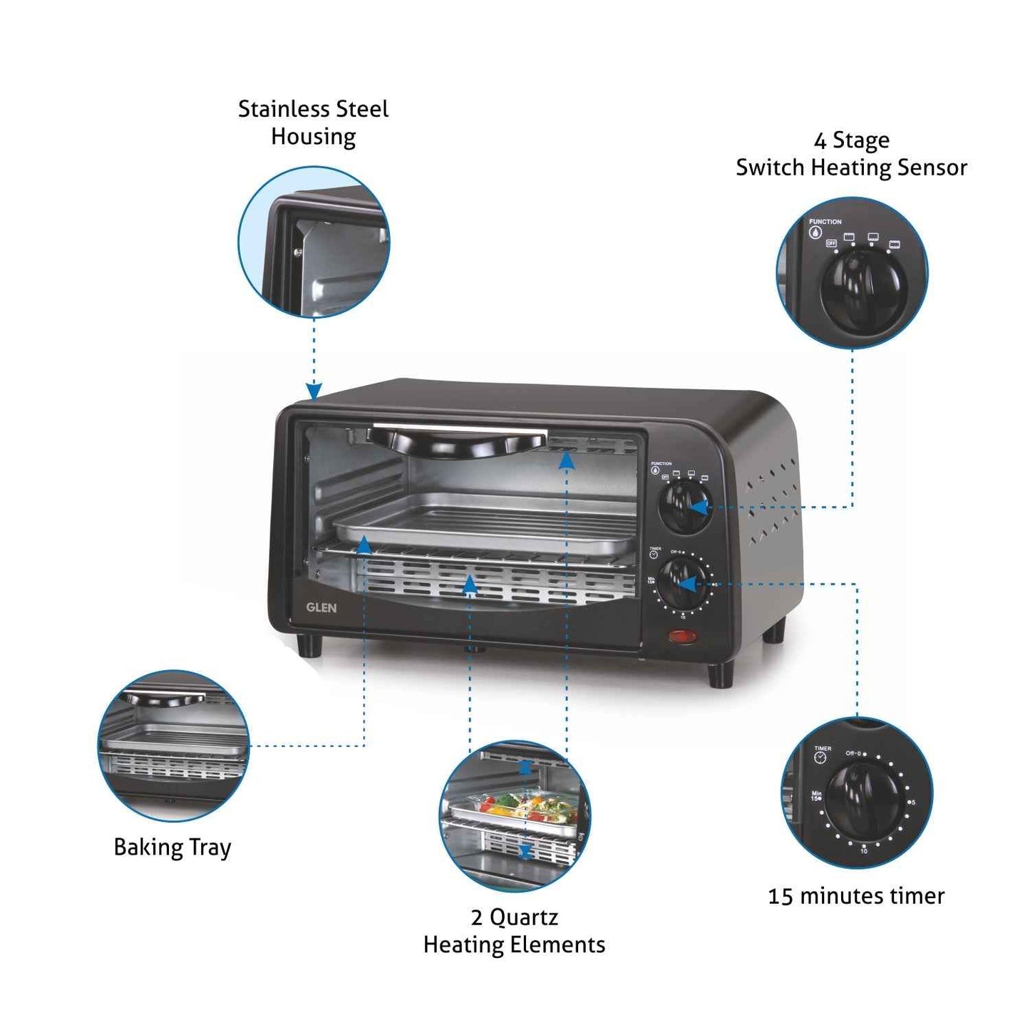 Toaster Griller - 9 Litre 800W Power Quartz Heating Elements - Black (5009)