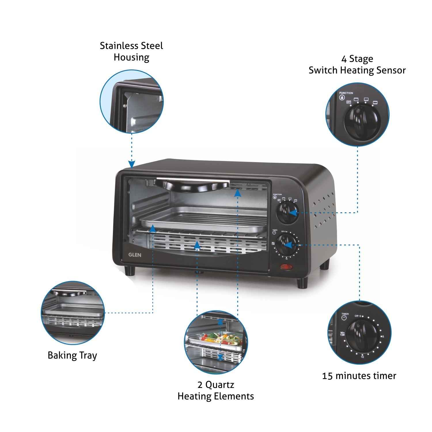Toaster Griller - 9 Litre 800W Power Quartz Heating Elements - Black (5009)