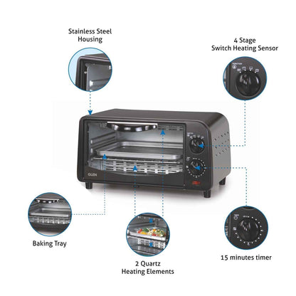 Toaster Griller - 9 Litre 800W Power Quartz Heating Elements - Black (5009)