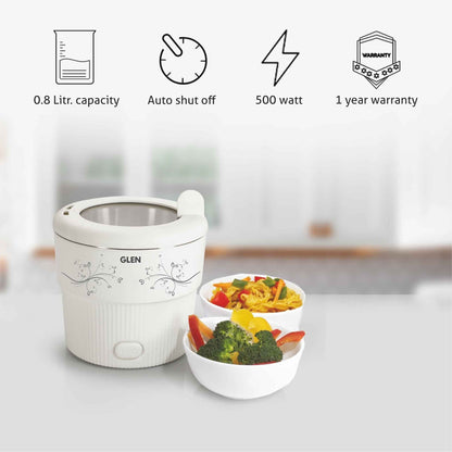 Electric Mini Cooker, 0.8 Litre Steam, Cook & Boil 500W- White and Red (3054)