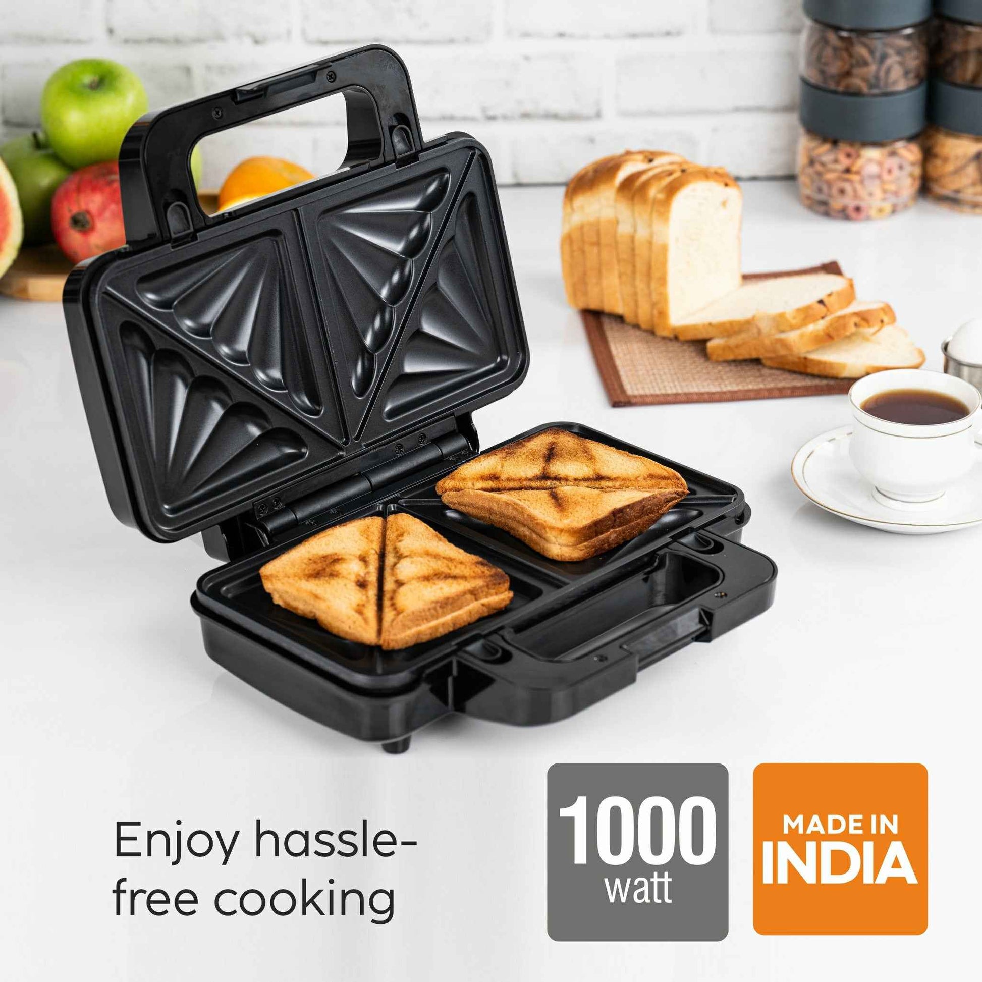 Electric Jumbo Multi Snack Maker with 3 sets of Sandwich, Grill & Waffle Non-Stick Plates, 1000W - (SA3023JMSM)