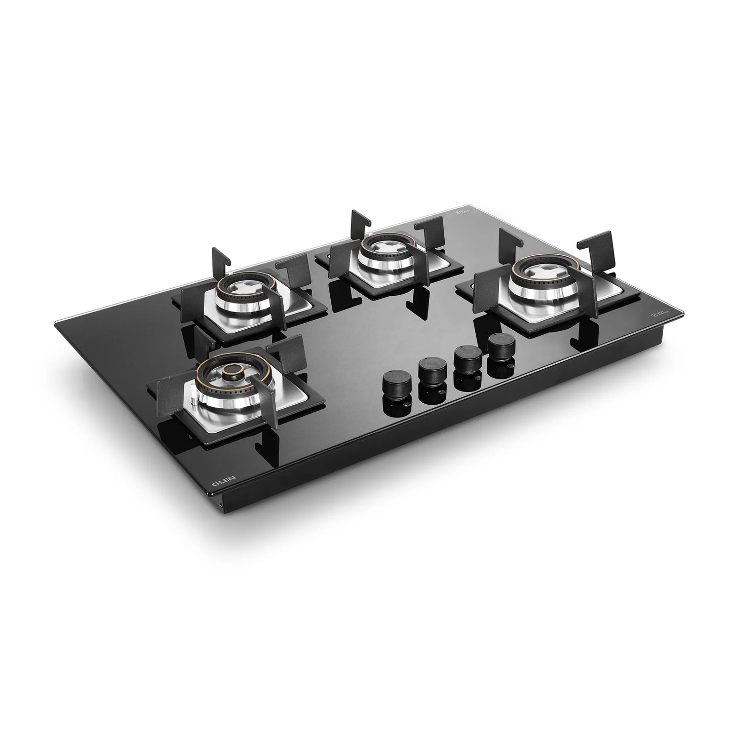 Glen 4 Burner Glass Gas Hob Top Mini Triple Ring Burner Double Ring Forged Brass Burner Auto Ignition (1074SQHTMTR)