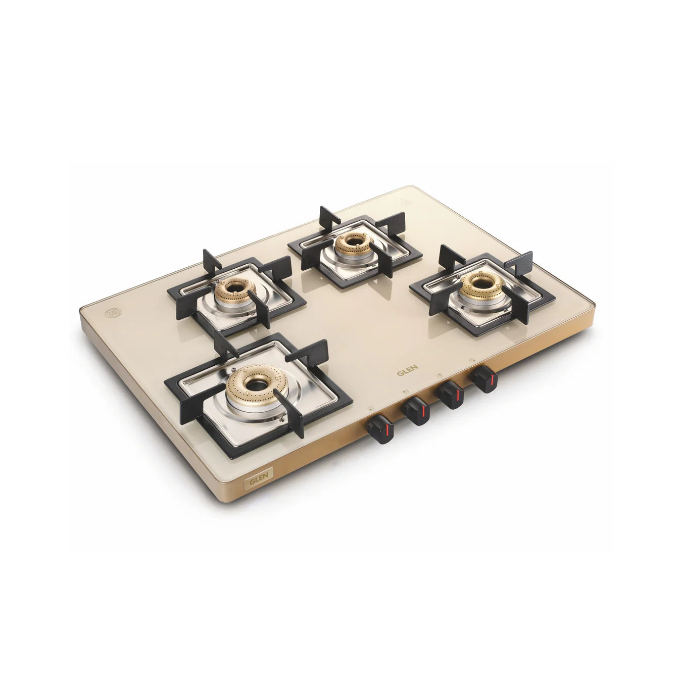 Glen 4 Burner Ultra Slim Apricot Glass Gas Stove 1 High Flame 3 Forged Brass Burner - Manual / Auto Ignition (CT1047US)