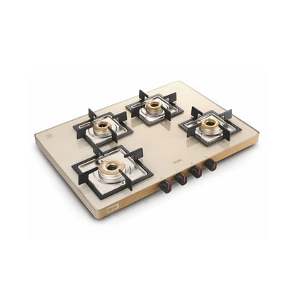 Glen 4 Burner Ultra Slim Apricot Glass Gas Stove 1 High Flame 3 Forged Brass Burner - Manual / Auto Ignition (CT1047US)