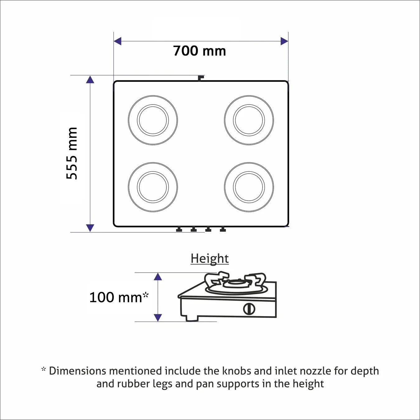 Glen 4 Burner Ultra Slim Apricot Glass Gas Stove 1 High Flame 3 Forged Brass Burner - Manual / Auto Ignition (CT1047US)