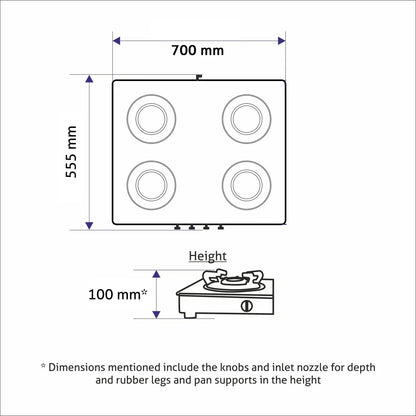 Glen 4 Burner Ultra Slim Apricot Glass Gas Stove 1 High Flame 3 Forged Brass Burner - Manual / Auto Ignition (CT1047US)