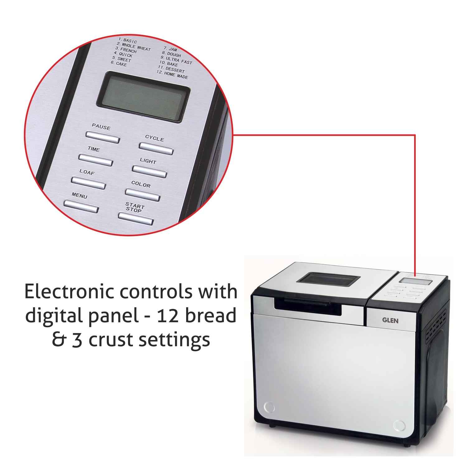 Bread Maker & Atta Kneader, Fully Automatic, 12 Pre-Set Functions, Electronic Control Panel 550W- Silver (3034)