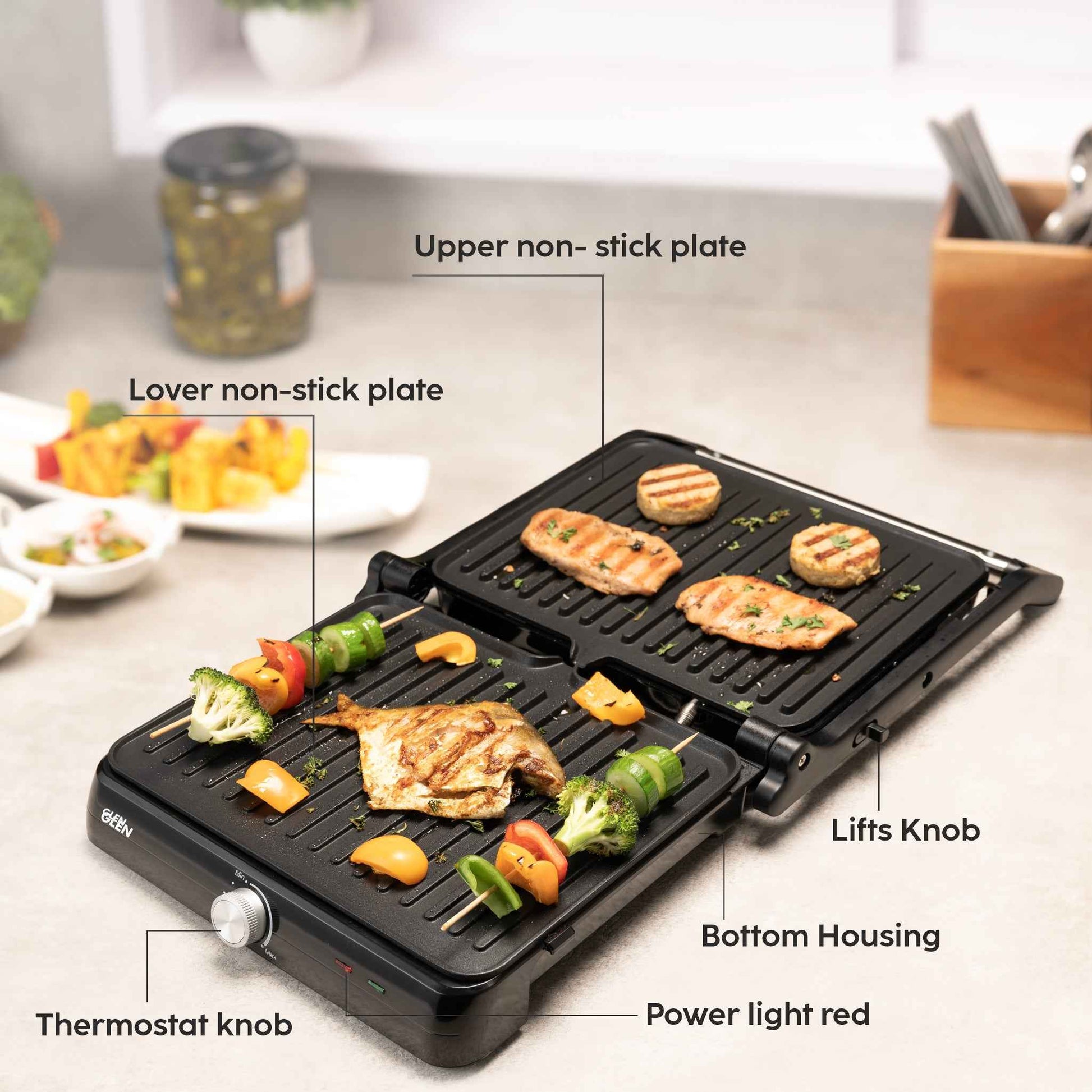 Electric Contact Grill & Sandwich Maker with 180-degree opening, Non-Stick Plates, 2000w - (SA3031INCG)