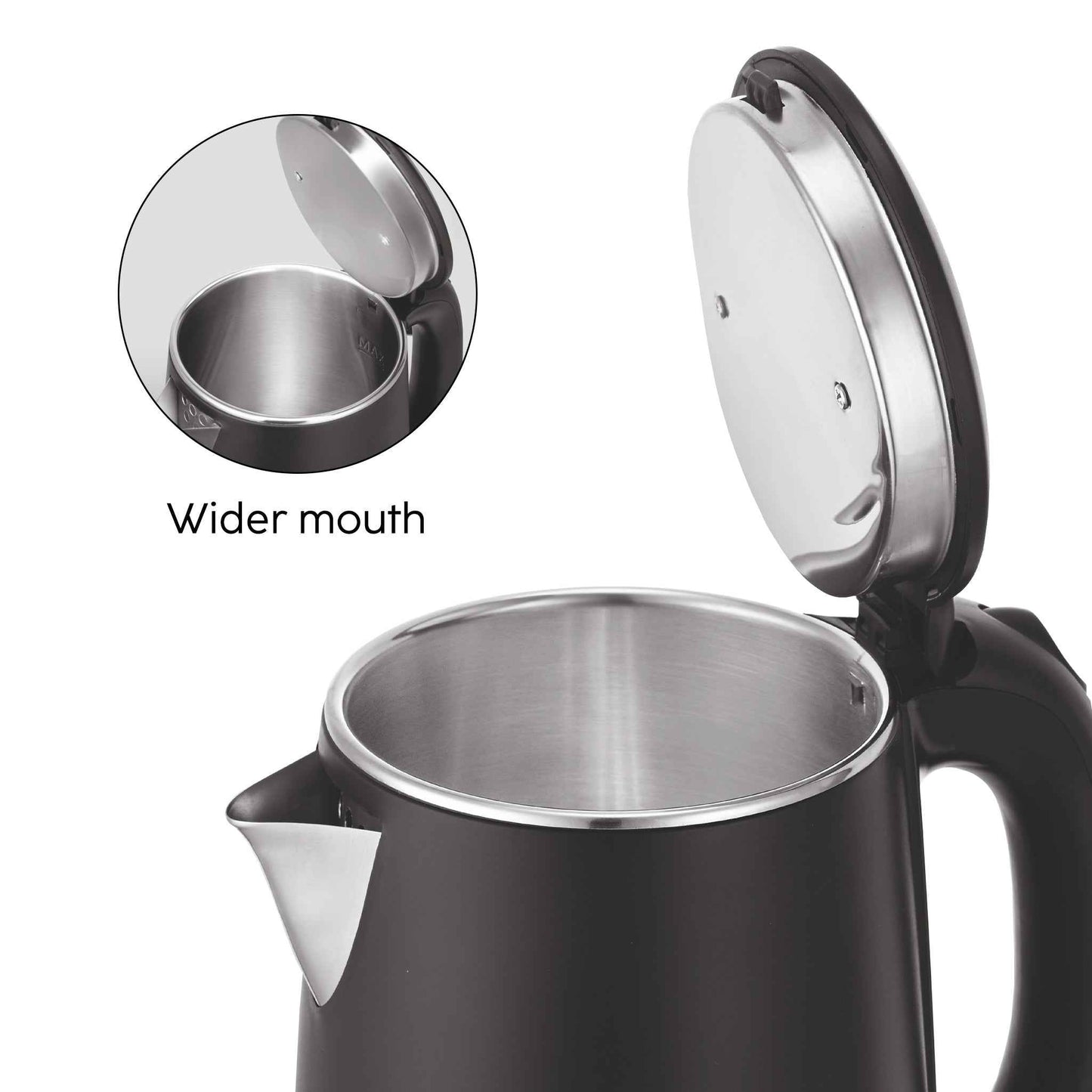 Electric Kettle 1.8 Litre Plastic Clad Stainless Steel, 360° Rotation Base, Auto Shutoff, 1500 W (SA-9007BLACK)