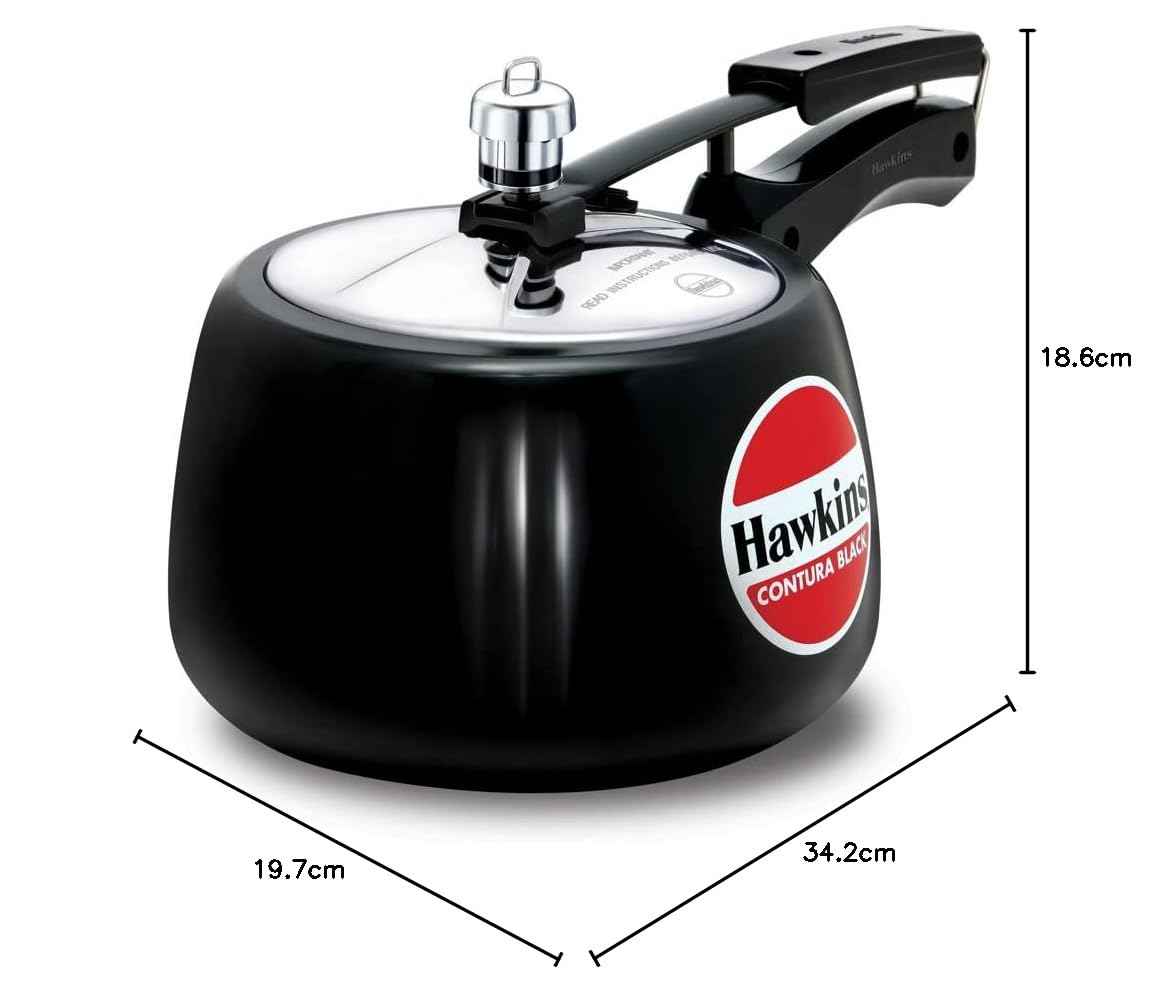 Hawkins 3 Litre Contura Black Pressure Cooker, Hard Anodised Inner Lid Cooker, Handi Cooker, (CB30)