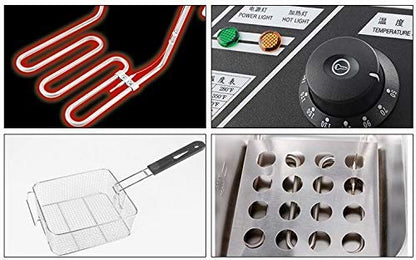 Kitchen Etto 6+6 Liters Commercial Double Tank Deep Fryer, Silver