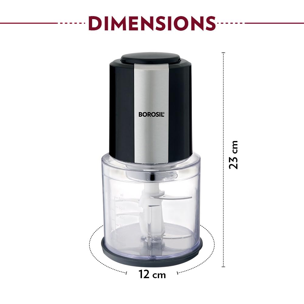 Borosil Chef Delite 300 Watts Electric Chopper for Kitchen, Twin Blade Technology, 600 ml 'chop-n-store' plastic bowl with lid, Vegetable Chopper, Cutter, Chop, Mince, Dice, Whisk, Blend Kitchen Etto