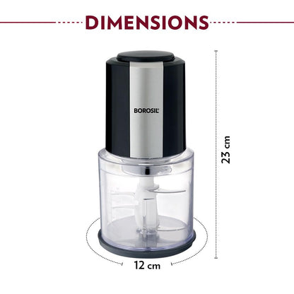 Borosil Chef Delite 300 Watts Electric Chopper for Kitchen, Twin Blade Technology, 600 ml 'chop-n-store' plastic bowl with lid, Vegetable Chopper, Cutter, Chop, Mince, Dice, Whisk, Blend Kitchen Etto