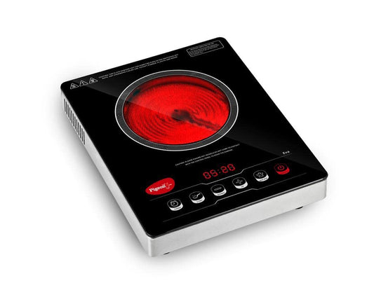 Pigeon Eva Infrared Cooktop 2000 Watts Black (with Free Stainless Steel Grill, Full touch Panel, Auto shut off and Overheat Protection) Kitchen Etto