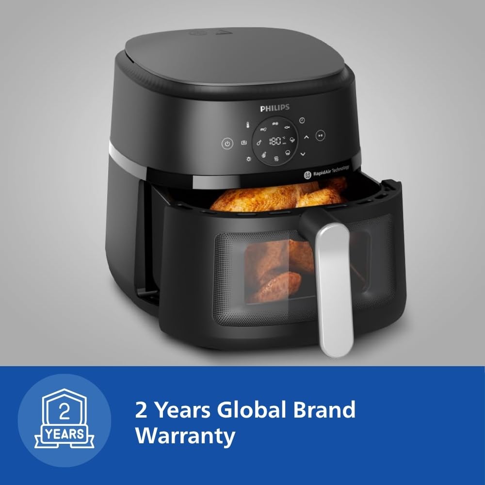 PHILIPS Air Fryer NA120/00, uses up to 90% less fat, 1500W, 4.2 Liter, with Rapid Air Technology (Black), Large Kitchen Etto