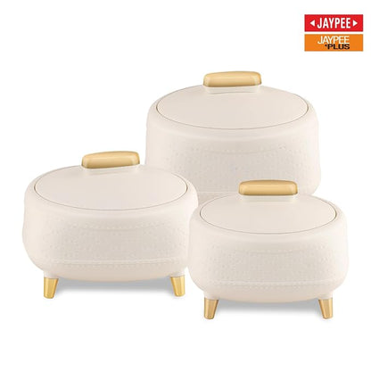 JAYPEE Kingston Klass Stitched Leather Luxurious Stainless Steel Casserole Set of 3