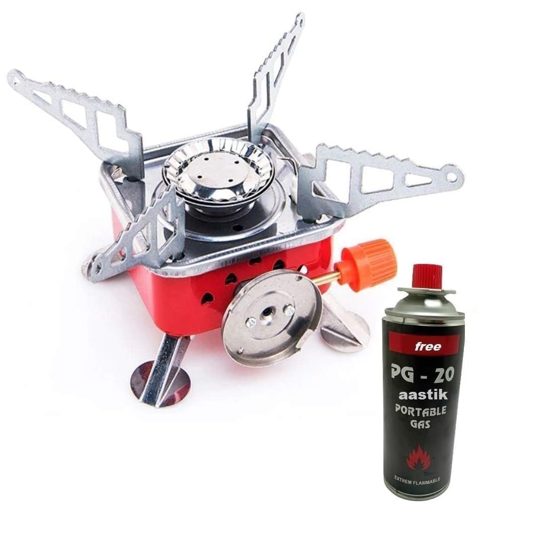 Portable Camping Gas Stove with Butane Gas Canister | Foldable Mini Outdoor Gas Burner with Adjustable Flame Control for Camping, Trekking, Hiking & Travel Cooking(Gas stove+1 Refill Butane)