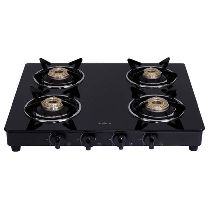 Elica Vetro Glass Top 4 Burner Gas Stove (CT VETRO 460 BLK)Open,Black