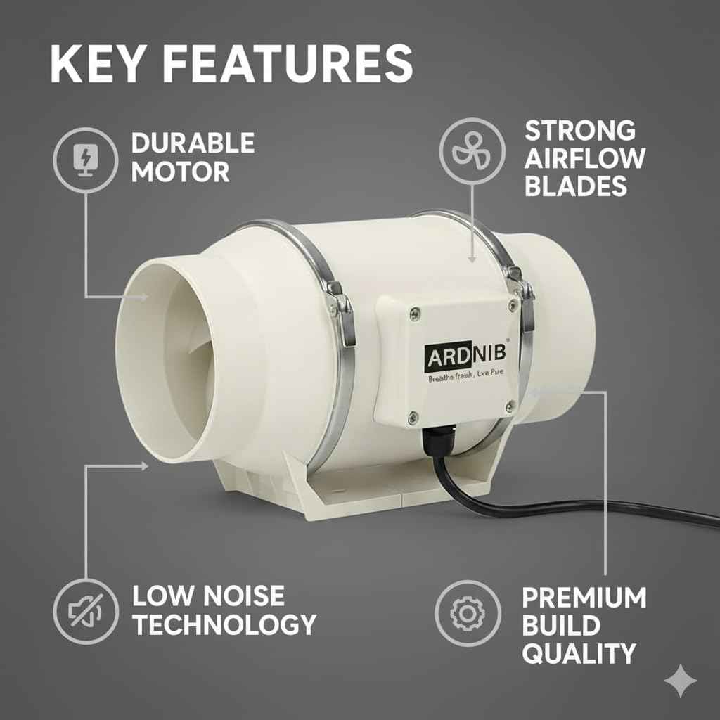 4Inch Inline exhaust fan | Inline Duct Fan | Silent Mix Flow Fan | Circular Inline Fan/Air Circulation System/ 2 Speed | 45W Copper Motor | Air Flow 310m3/h | 2 Speed