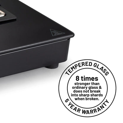 Glen 3 Burner Hob Ultra Slim Free Standing Auto Ignition Hob Top | Built-In Hob Free Standing Hob | 8 MM Toughened Glass | Black | Forged brass burners | Warranty 2 Years Standard | (BH1073USBL75)
