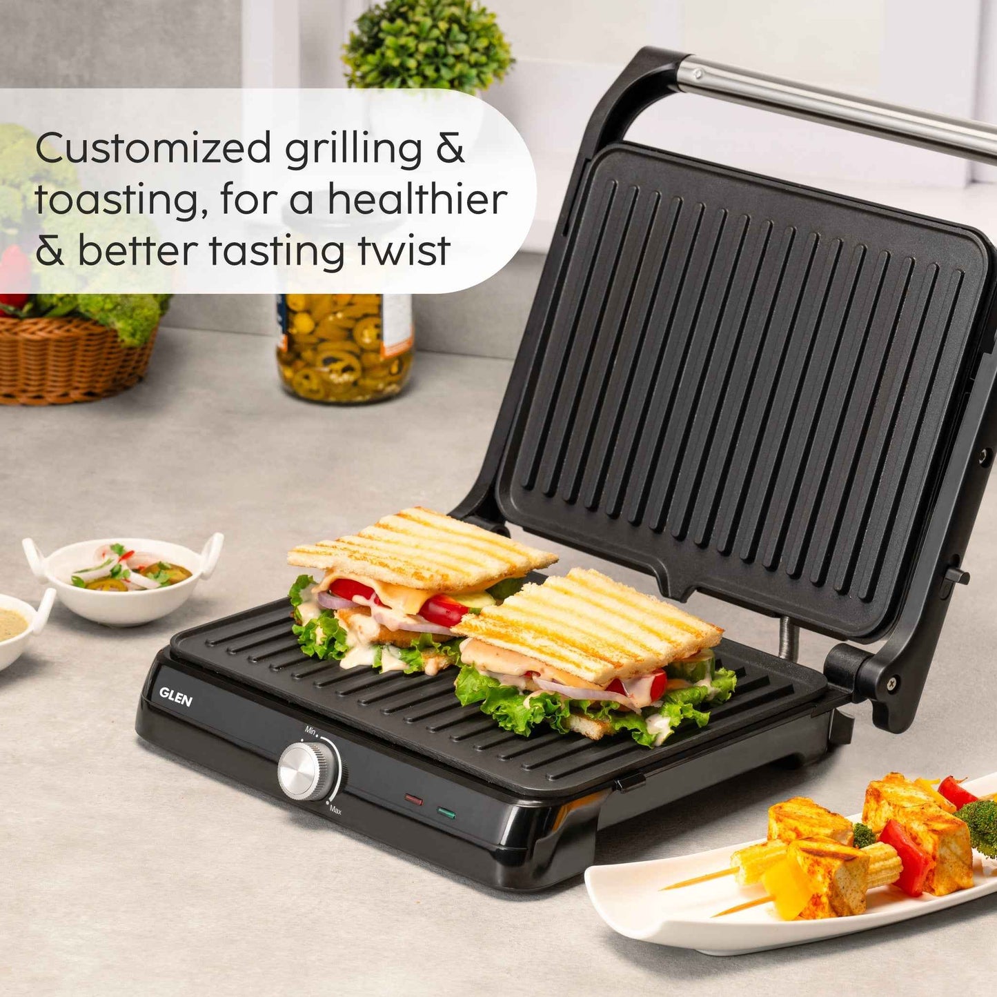Electric Contact Grill & Sandwich Maker with 180-degree opening, Non-Stick Plates, 2000w - (SA3031INCG)