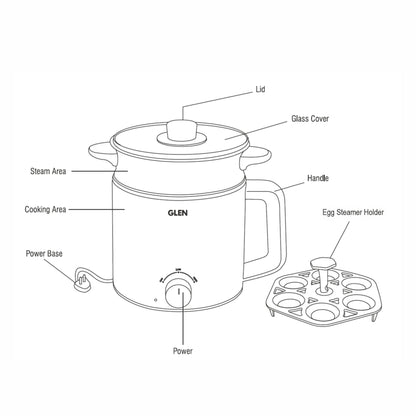 Multi Cook Electric Kettle, 1.5 Litre Steam, Cook & Boil 600W- Silver and Black (9016)