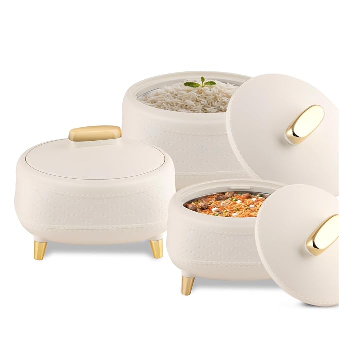 JAYPEE Kingston Klass Stitched Leather Luxurious Stainless Steel Casserole Set of 3