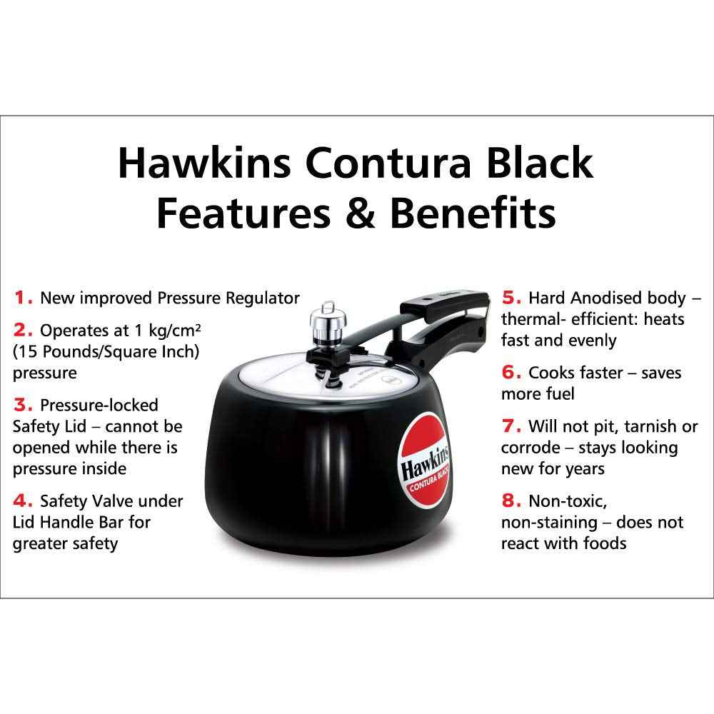 Hawkins 3 Litre Contura Black Pressure Cooker, Hard Anodised Inner Lid Cooker, Handi Cooker, Black (CB30) (Pack of 2)