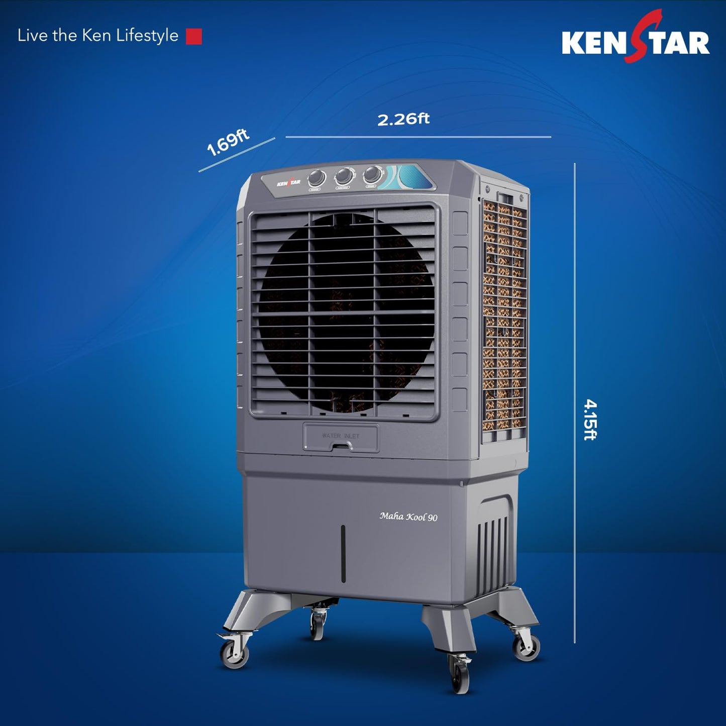Kenstar MAHA KOOL HC 90 L Desert Air Cooler|Anti-Bacterial Honeycomb Pads|High-Speed Fan|Inverter Ready|50Ft Powerful Air Throw|1-Yr Product Warranty+5-Yr Warranty on Pump&Motor|5-Star BEE Rating|Grey Kitchen Etto