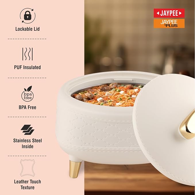 JAYPEE Kingston Klass Stitched Leather Luxurious Stainless Steel Casserole Set of 3
