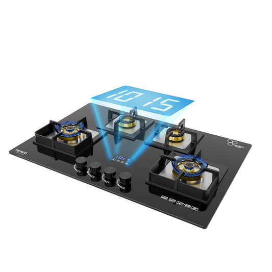 Beyond Appliances Dorado 4 Burner Smart Glass Hobtop Gas Stove | Auto Ignition | Digital Timer | Flame Failure Device | Toughened Glass | LPG & PNG Compatible Kitchen Etto
