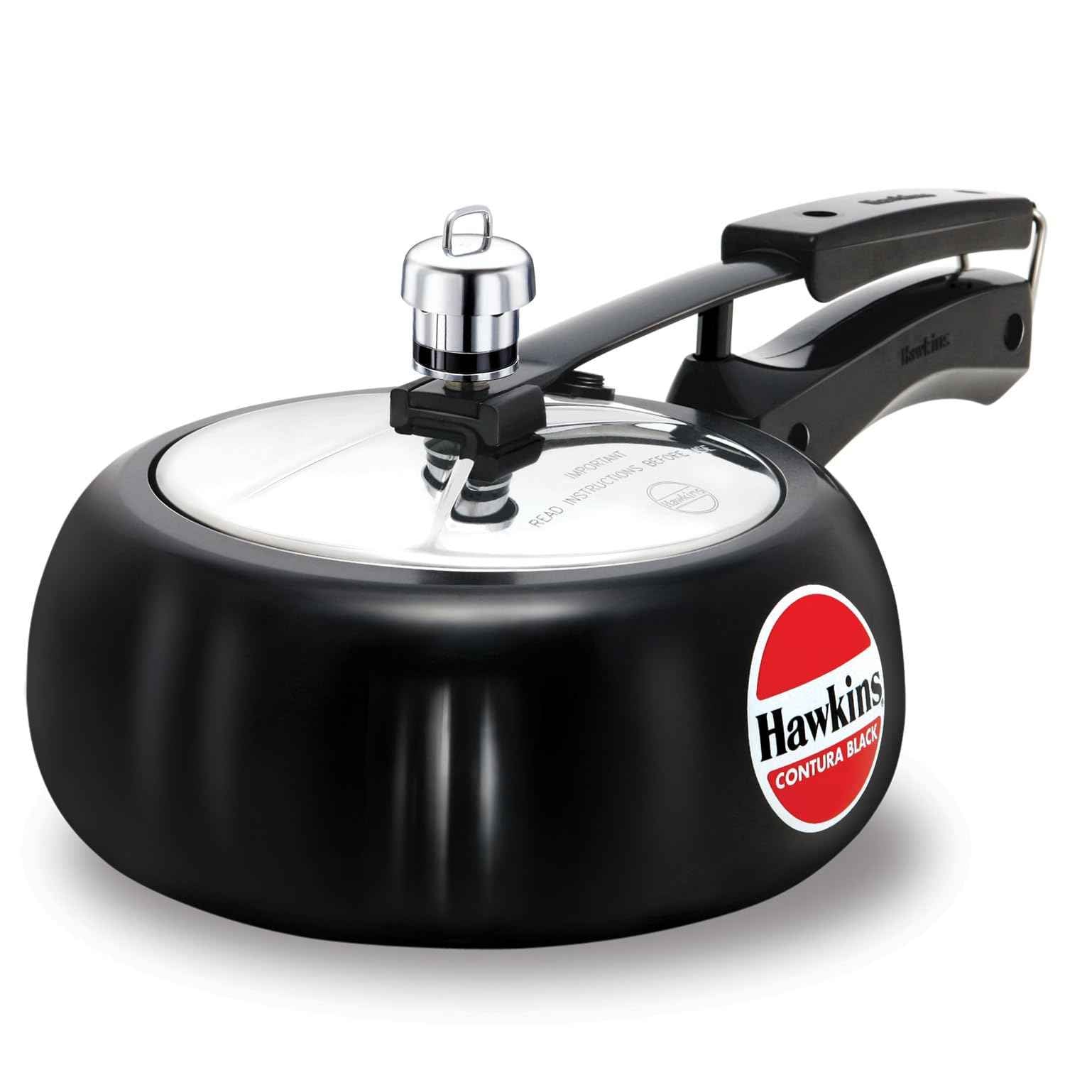 Hawkins 2 Litre Contura Black Pressure Cooker, Hard Anodised Inner Lid Cooker, Handi Cooker, Black (CB20)