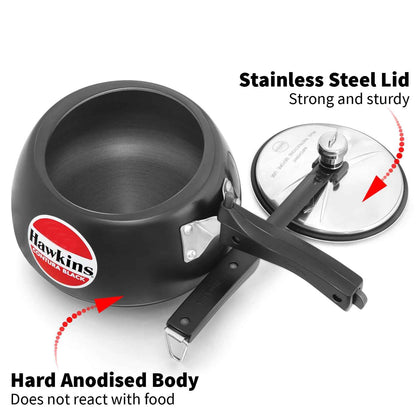 Hawkins 3 Litre Contura Black Pressure Cooker, Hard Anodised Inner Lid Cooker, Handi Cooker, (CB30)