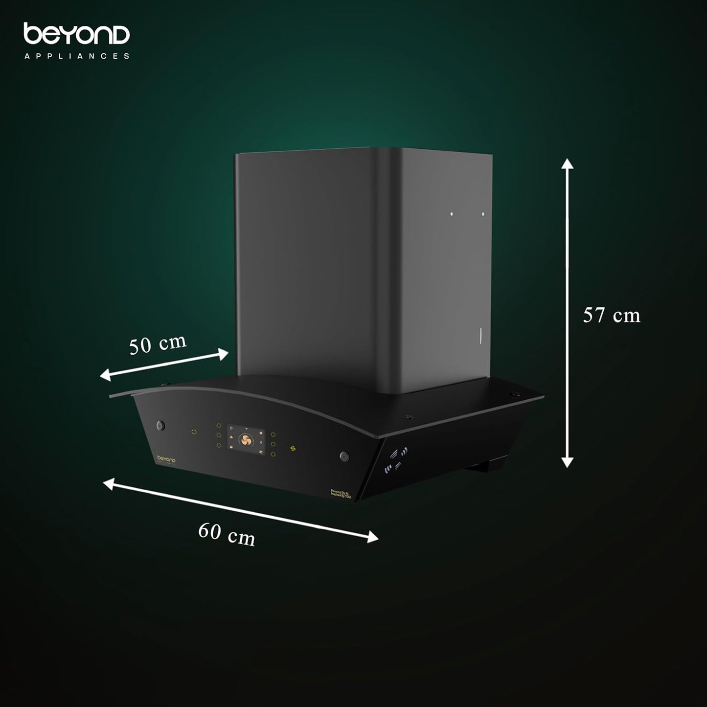 Beyond Appliances Arista 60cm Auto Clean Curve Kitchen Chimney | 1408 CMH Suction | Filterless | Smart AI Dashboard, Motion Sensor & Speakers | Touch Control | Radio | Whistle Counter | Black Kitchen Etto
