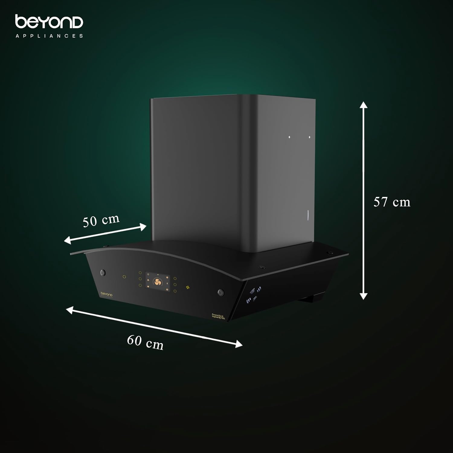 Beyond Appliances Arista 60cm Auto Clean Curve Kitchen Chimney | 1408 CMH Suction | Filterless | Smart AI Dashboard, Motion Sensor & Speakers | Touch Control | Radio | Whistle Counter | Black Kitchen Etto