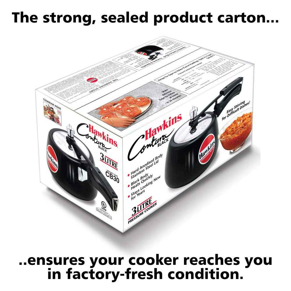 Hawkins 3 Litre Contura Black Pressure Cooker, Hard Anodised Inner Lid Cooker, Handi Cooker, Black (CB30) (Pack of 2)