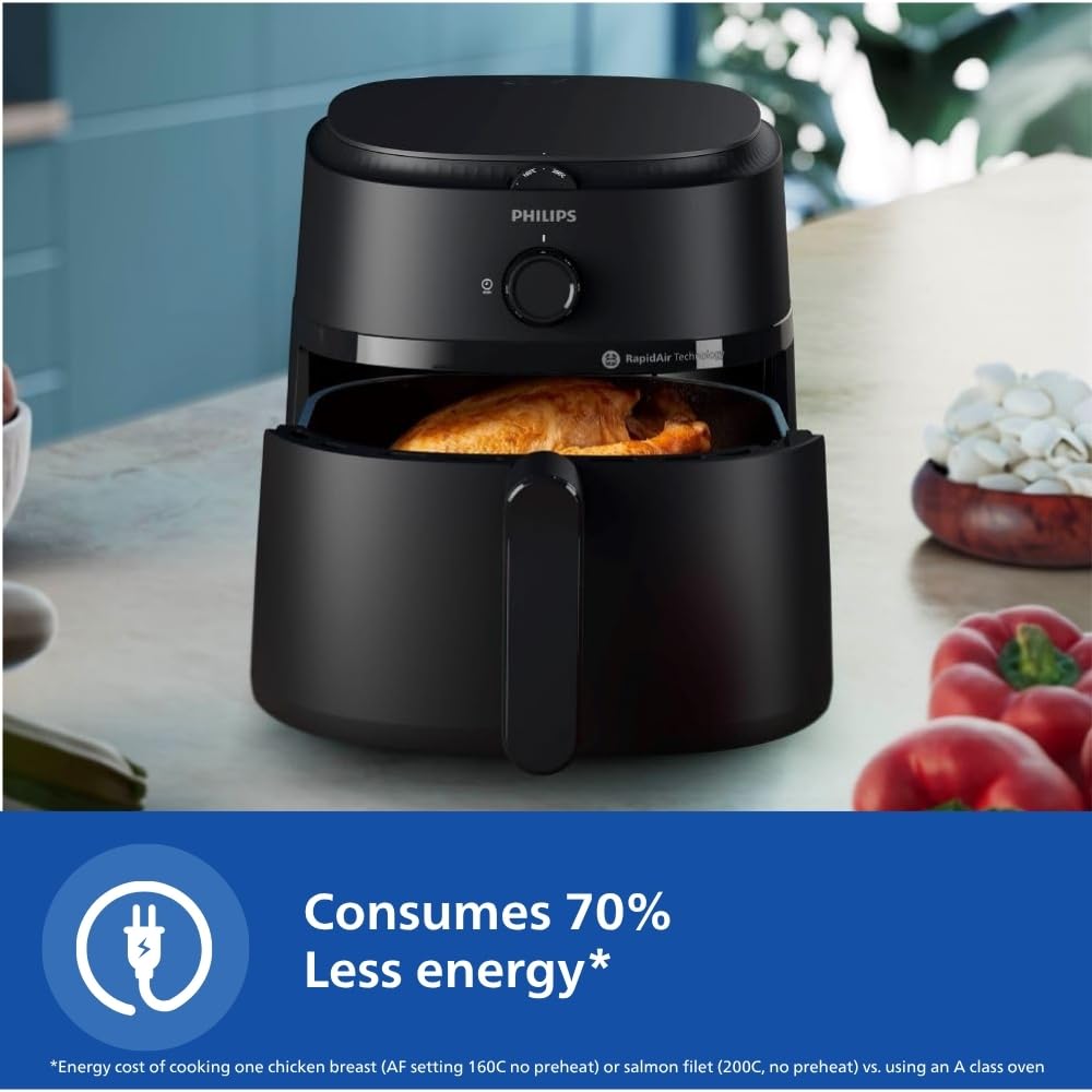 PHILIPS Air Fryer NA120/00, uses up to 90% less fat, 1500W, 4.2 Liter, with Rapid Air Technology (Black), Large Kitchen Etto