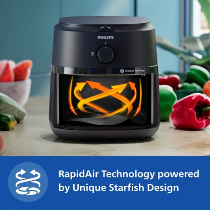 PHILIPS Air Fryer NA120/00, uses up to 90% less fat, 1500W, 4.2 Liter, with Rapid Air Technology (Black), Large Kitchen Etto