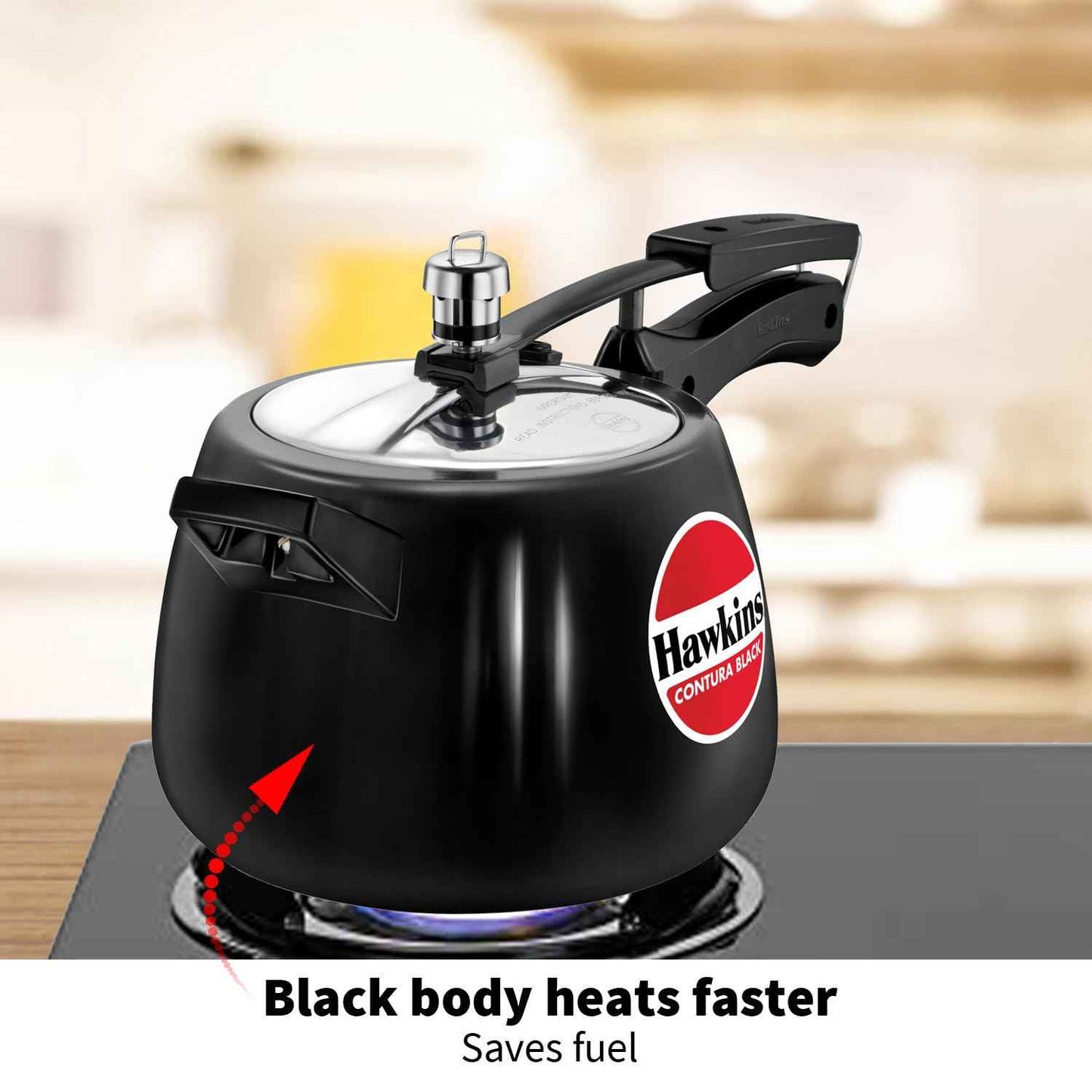 Hawkins 4 Litre Contura Black Pressure Cooker, Hard Anodised Inner Lid Cooker, Handi Cooker, Black (Cb40), 4 Liter