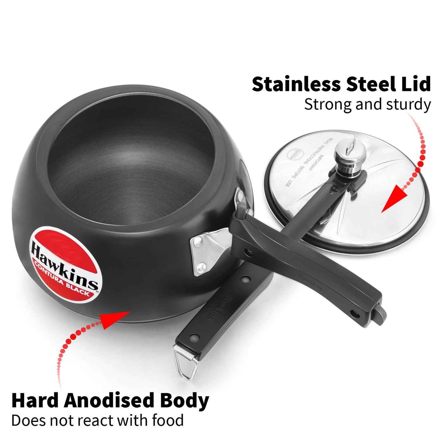 Hawkins 2 Litre Contura Black Pressure Cooker, Hard Anodised Inner Lid Cooker, Handi Cooker, Black (CB20)