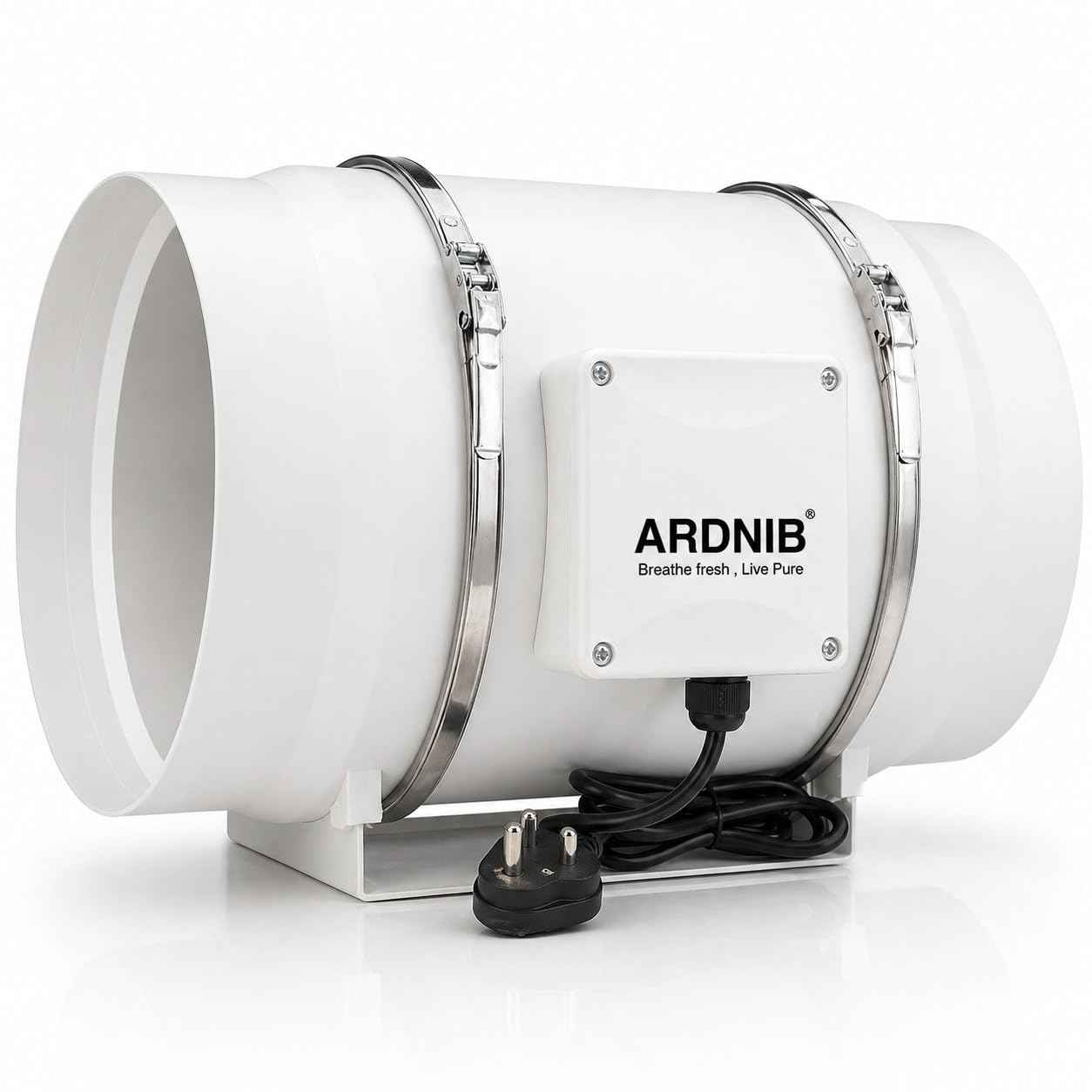 Inline fan (10"/250mm) Silent Mix Flow/Inline Duct Fan/Exhaust Inline/Circular Inline Fan/Air Circulation System/Fresh Air System, White 2 Speed | 180W |Air Flow 1400m3/h | Copper Motor