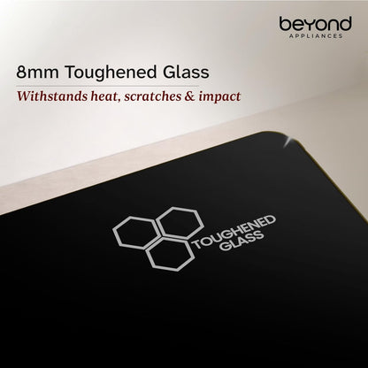 Beyond Appliances Zyra 4 Burner Smart Glass Hobtop Gas Stove | Auto Ignition | Digital Timer | Flame Failure Device | Toughened Glass | LPG & PNG Compatible HOB | PAN India Service Kitchen Etto