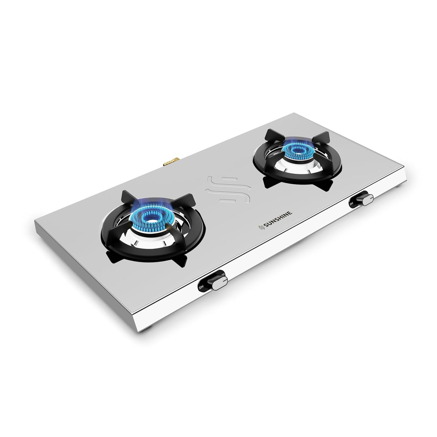 Sunshine Brio Falcon 2 Burner | Ultra Slim 2 Burner Stainless Steel Gas Stove | Ergonomic Knob, Brass Burner, 5G Technology | Manual Ignition, LPG Ready & PNG Compatible (Silver)