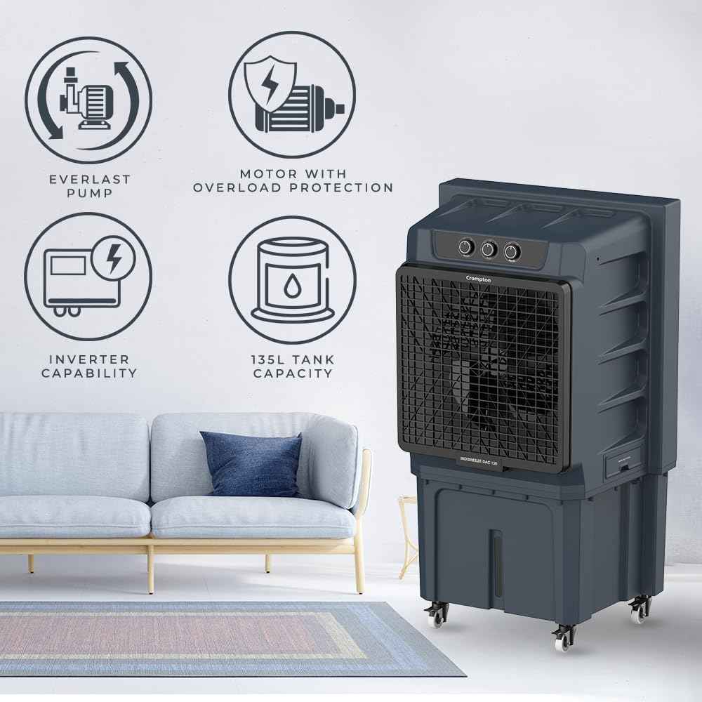 Crompton Indibreeze 135 L Industrial Desert Cooler| Honeycomb pad| Auto fill| Water level indicator| 4 way Air deflection| Cooling mode & Auto Swing |Everlast Pump